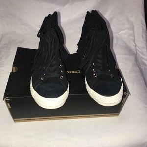 Converse CTAS Fringe Hi Egret Black Suede Sneaker
